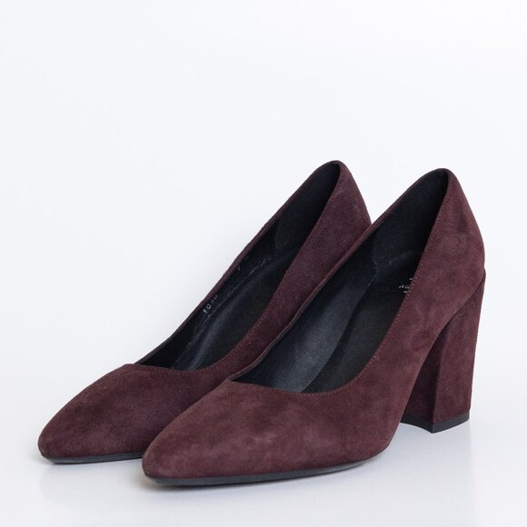 Aquatalia Shoes Burgundy Suede Block Heel Dress Pumps Made in Italy - Picture 1 of 15